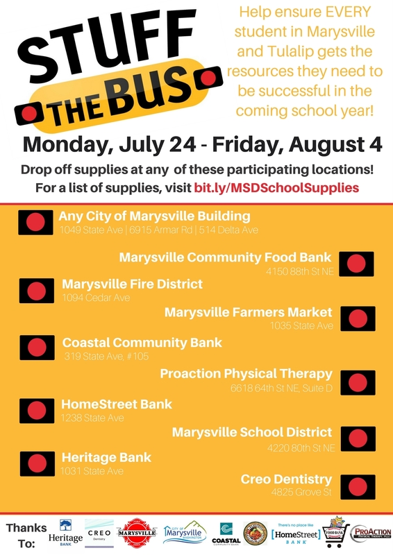 Local business, service organizations and City of Marysville team up to “Stuff the Bus” this summer